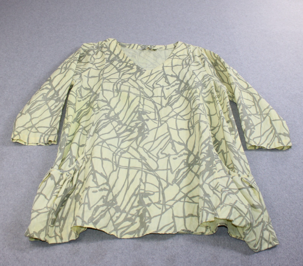 Chalet et Ceci Linen Shirt Womens Large Yellow Tunic Coastal Boho Lagenlook USA
